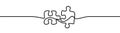 Puzzle shape drawing by continuos line, thin line design Royalty Free Stock Photo