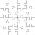 Puzzle shape. Realistic jigsaw pieces. Blank matching parts. Mockup for kids mosaic toys. Intellectual developing game