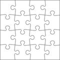 Puzzle shape. Realistic jigsaw pieces. Blank matching parts. Mockup for kids mosaic toys. Intellectual developing game