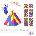 Puzzle for smartest. Can you find the correct top view of the pyramid? Logic game for children and adults. 3D maze. Brain teaser