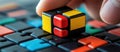 Puzzle Solver: Closeup of Determined Person Solving Colorful Puzzle with Copy Space for Marketing or Editorial Use, Symb