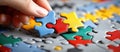Puzzle Solver: Closeup of Determined Person Solving Colorful Puzzle with Copy Space for Marketing or Editorial Use, Symb