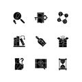 Puzzle solving black glyph icons set on white space Royalty Free Stock Photo