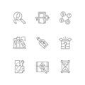 Puzzle solving linear icons set