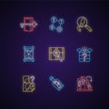 Puzzle solving neon light icons set Royalty Free Stock Photo