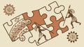 Puzzle solving, teamwork and problem-solving in tribal art, vector design Generative AI Royalty Free Stock Photo
