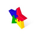 Puzzle Star Isometric 3d shape figure. Vector logo design template