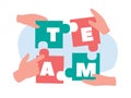 puzzle team. teamwork business help connecting concept, partnership cooperation elements. vector cartoon minimalistic Royalty Free Stock Photo