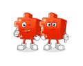 Puzzle thumbs up and thumbs down. cartoon mascot vector