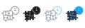 Puzzle with Time, Urgency Solution Line and Silhouette Icon Set. Deadline for Teamwork Strategy Sign. Editable Stroke