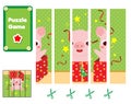 Puzzle for toddlers. Children Educational game. Complete the picture with cartoon pig in gift box. Christmas and New Year holidays