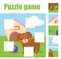Puzzle for toddlers. Complete the picture with dog. Educational game for children. Animals theme worksheet