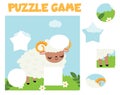 Puzzle for toddlers. Cut and Match pieces and complete the picture of cute lamb. Educational game for children