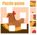 Puzzle for toddlers. Find the missing part of picture. Educational children game. Farm animals theme.