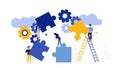 Puzzle together vector concept business jigsaw piece illustration teamwork solution idea. Connect background group success design Royalty Free Stock Photo