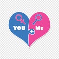 Puzzle Two Pieces Heart in Blue and Pink Color Royalty Free Stock Photo
