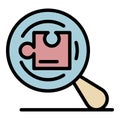 Puzzle under magnifier icon color outline vector