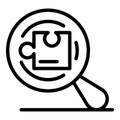 Puzzle under magnifier icon, outline style