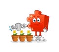 Puzzle watering the flowers mascot. cartoon vector Royalty Free Stock Photo