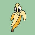The puzzled banana vintage toons: funny character, vector illustration trendy classic retro cartoon style