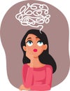 Puzzled Concerned Woman Wondering Vector Cartoon