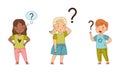 Puzzled Little Boy and Girl with Question Mark Scratching Head Wondering Vector Illustration Set Royalty Free Stock Photo