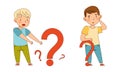 Puzzled Little Boy with Question Mark Scratching His Head Wondering Vector Illustration Set Royalty Free Stock Photo