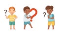 Puzzled Little Boy with Question Mark Scratching His Head Wondering Vector Illustration Set Royalty Free Stock Photo