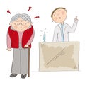 Puzzled old lady or grandmother thinking about vaccination