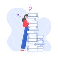 Puzzled and pensive woman with stack of folders Royalty Free Stock Photo