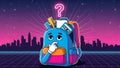Puzzled School Backpack in a Retrowave Cityscape Royalty Free Stock Photo
