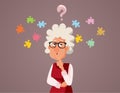 Puzzled Senior Woman Suffering Memory Loss Vector Illustration