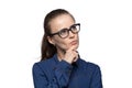 Puzzled woman in glasses