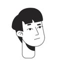 Puzzled young man with bowl haircut flat line monochromatic vector character head Royalty Free Stock Photo