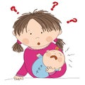 Puzzled young mother with crying baby boy. What to do?