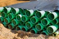 PVC green plastic pipes on construction site it is sewer material Royalty Free Stock Photo