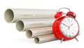 PVC pipes, composite pipe, uPVC pipe, cPVC pipe with alarm clock, 3D rendering