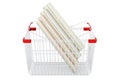 PVC pipes, composite pipe, uPVC pipe, cPVC pipe inside shopping basket, 3D rendering