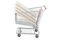 PVC pipes, composite pipe, uPVC pipe, cPVC pipe inside shopping cart, 3D rendering