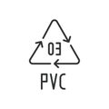 PVC 03 recycling code symbol line icon. Plastic recycling vector polyvinyl chloride sign. Line design. Editable stroke