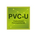 Vector symbol of unplasticised polyvinylchloride Ã¢â¬â PVC-U polymer on the background from connected macromolecules