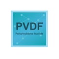 Vector symbol of polyvinylidene fluoride or Teflon PVDF polymer on the background from connected macromolecules. Royalty Free Stock Photo