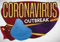 Blue Respirator Restraining a Sign with Coronavirus Silhouettes, Vector Illustration
