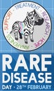 Button with Cute Zebra ready for Rare Disease Day Event, Vector Illustration