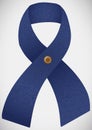 Denim Ribbon with Rivet as Symbol for Rare Disease Day, Vector Illustration