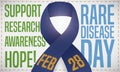 Denim Ribbon with Date and Precepts for Rare Disease Day, Vector Illustration