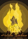 Ceremonial Pyre to Celebrate Indian Holika Dahan Tradition, Vector Illustration