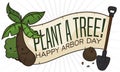 Cute Bushy, Palm Tree and Shovel Celebrating Arbor Day, Vector Illustration