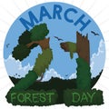 Commemorative Button with Nature View and Date for Forest Day, Vector Illustration