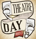 Retro Comedy and Tragedy Mask promoting Theatre Day in March 27, Vector Illustration